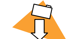Illustration eines Ordners, darunter ein Pfeil, der nach unten zeigt und einen Download darstellen soll.