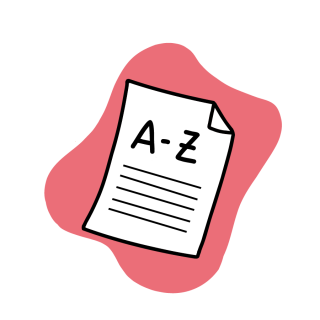 Illustration eines Blattes, auf dem A bis Z steht. Darunter sind fünf leere Linien.